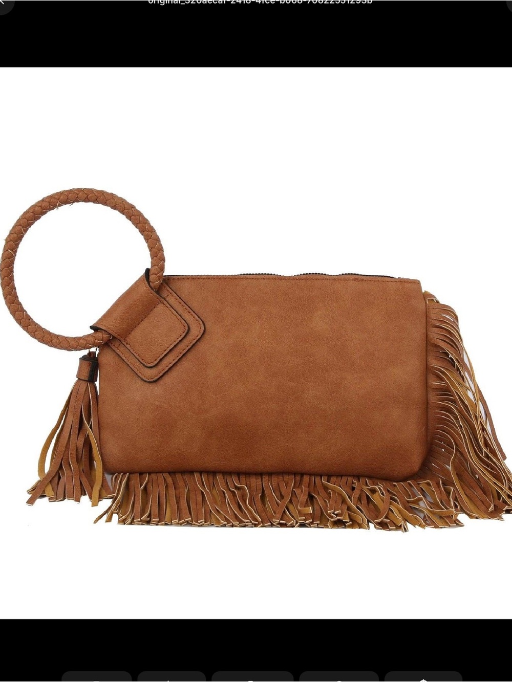 Calin Boho Fringe Braided Wristlet Clutch Bag in Cognac Brown